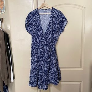 XL tall floral wrap summer dress knee length blue